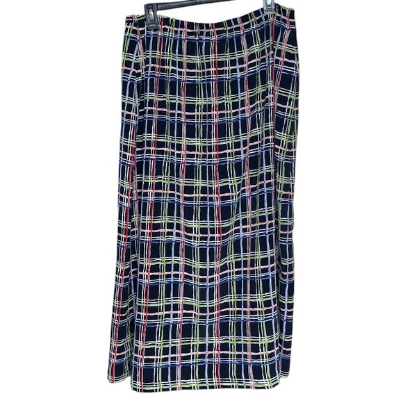 Vintage Lane Bryant Designs 18/20 Navy Green Red Geometric Plaid Wrap Maxi Skirt - Picture 2 of 4